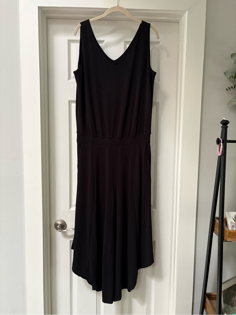 G.I.L.I. Black Sleeveless V-Neck Jumpsuit with Asymmetrical Hem